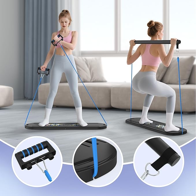 Pilates Board Pilates Reformer Set for Women, 7 in 1 Foldable Pilates Equipment with Timer, Portable Pilates Machine for Home Workout, Fitness, Exercise, Ab, Core