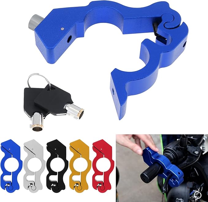 Windance Motorcycle Handlebar Lock Anti Theft Heavy Duty Brake Lever Parking Security Lock for Mopeds Motorbike Bike ATV (Blue)