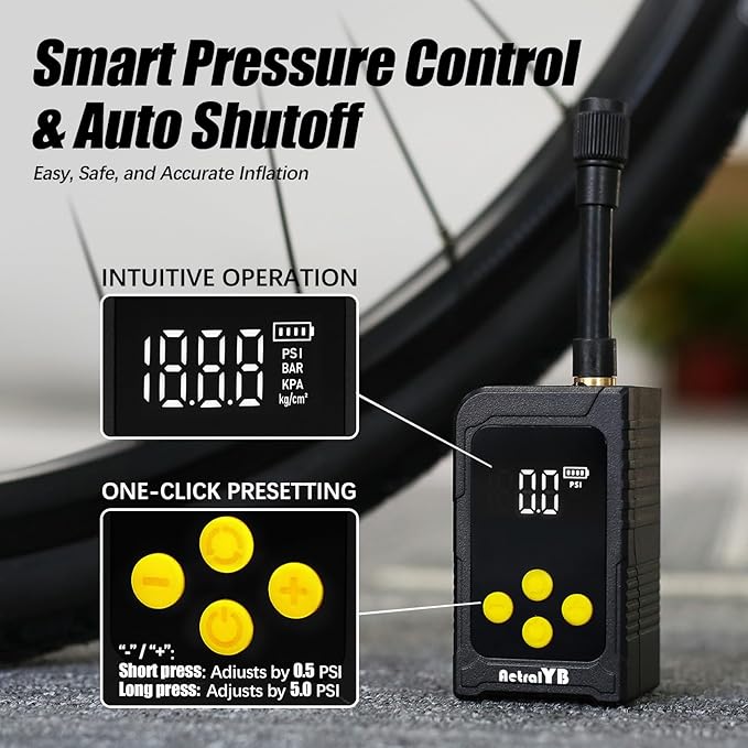 Mini Bike Tire Air Pump,25S Fast Inflate Tire Air Compressor,150PSI Electric Bike Air Pump with Gauge, for Road Bike, Motorcycle, Mountain Bike,Balls