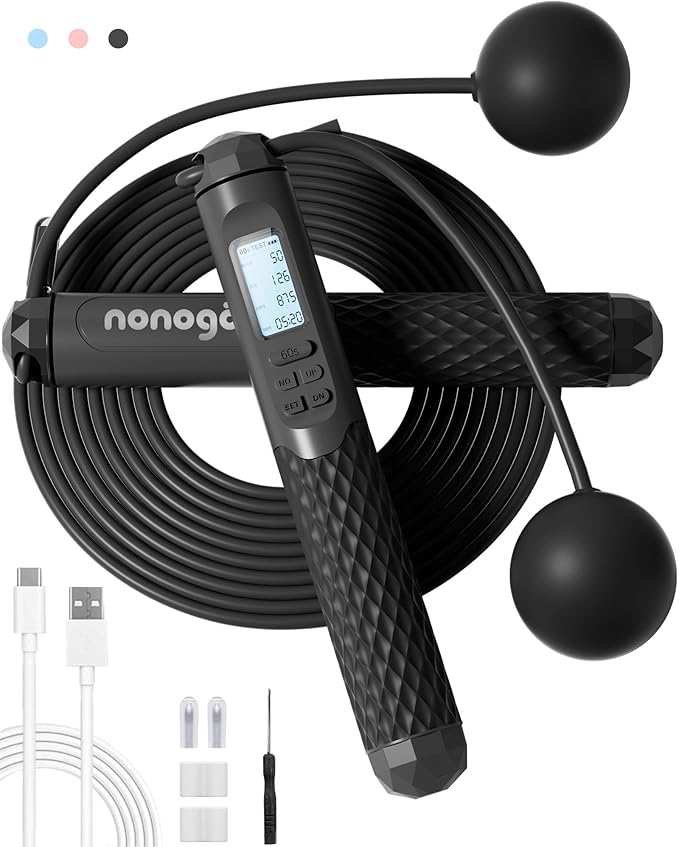 nonogo Cordless Jump Rope with Counter for Fitness - Adjustable Smart Skipping Rope For Men Women Kids Outdoor Speed Boxing Crossfit Workout Exercise Cardio