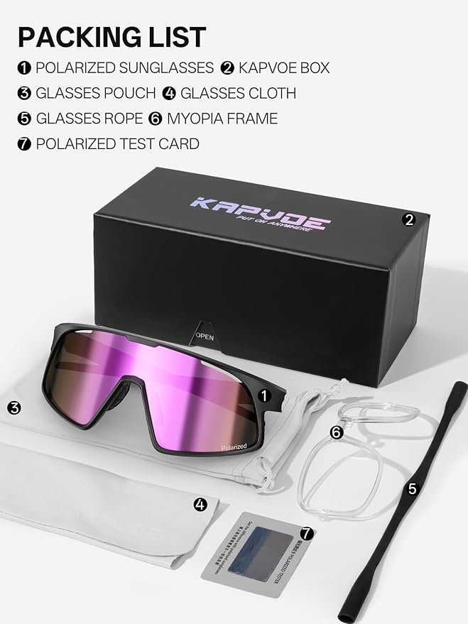 KAPVOE Polarized Cycling Glasses Men Women Sports Sunglasses for Mountain Bike Running Fishing Baseball K383