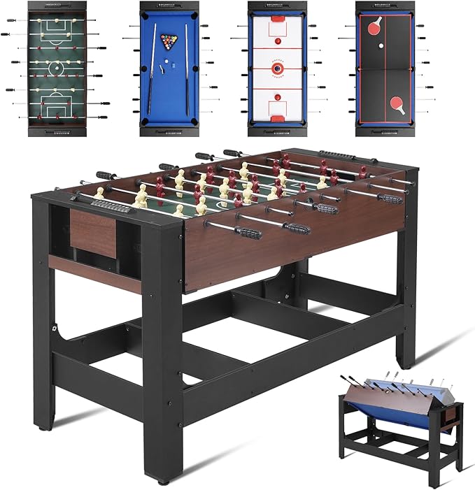 54” 4-in-1 Swivel Multi-Game Table - Combo Game Table Set for Kids, Adults - Indoor and Outdoor Arcade Sports Table - Air Hockey, Billiards, Foosball, Ping Pong for Home, Game Room
