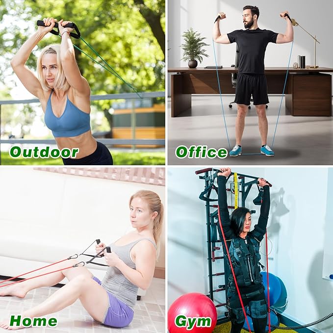 Pilates Bar Kit with Resistance Bands for Working Out, Pilates Equipment with Ab Roller for All Fitness Levels, Portable Home Gym Full Body Workout Equipment for Women&Men