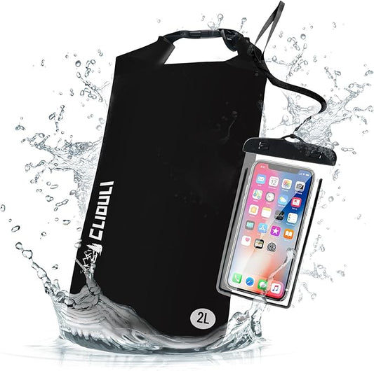 Waterproof Dry Bag,Roll Top Black Small Waterproof Backpack 2L/5L/10L/20L/30L/40L Floating Lightweight Bags for Kayaking, Boating, Fishing, Swimming Camping with Waterproof Phone Case