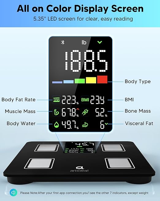 arboleaf Smart Scale and Tape Measure, Body Fat Measuring Tape and Smart Scale for Body Weight, Digital Bluetooth Weighing Machine, Circumference Analyzer, App Sync, 400lbs, 11"