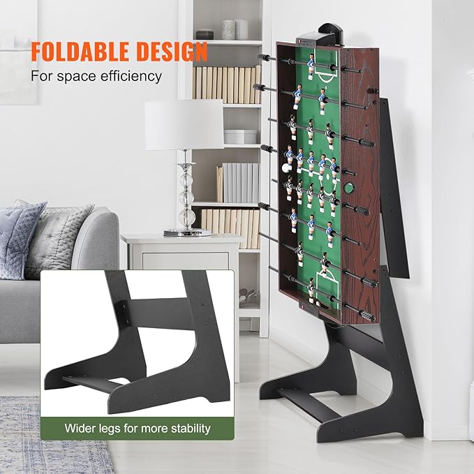 VEVOR Folding Foosball Table, 42 inch Standard Size Foosball Table, Indoor Full Size Foosball Table for Home, Family, and Game Room, Soccer with Foosball Table Set, Includes 2 Balls, walnut