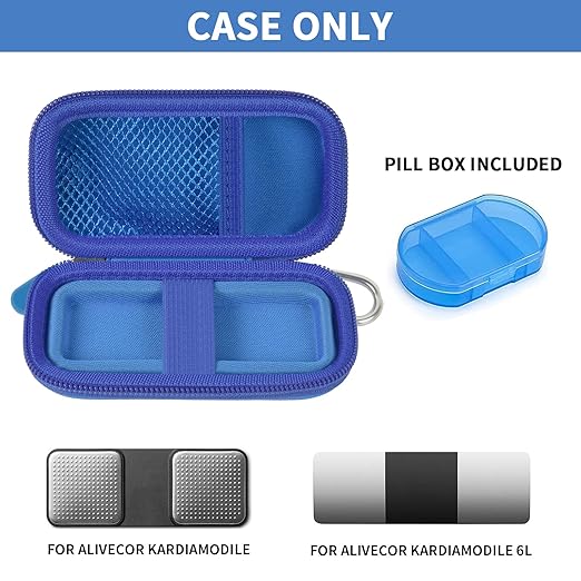 Heart Rate Monitor Case for AliveCor for KardiaMobile 6L / 6L Max 1L Personal EKG Monitor Storage Holder for Cardiac Mobile Portable Heart Rate Monitor Bag Organizer (Pill Box Included) Dark Blue