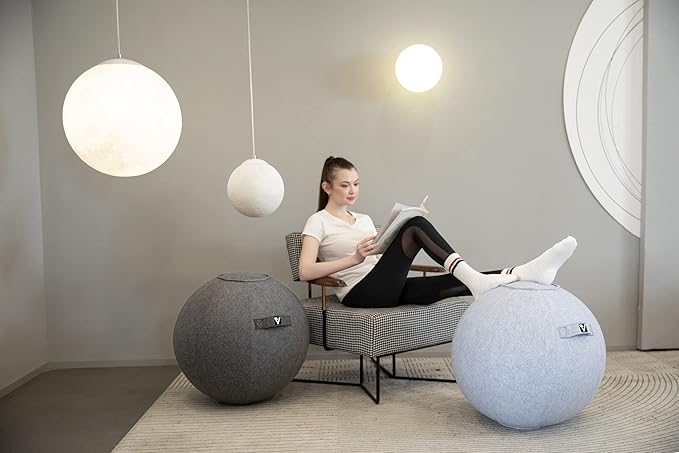 Sitting Ball Chair, Yoga Ball Chair Exercise Ball Chair for Home Office Desk, Stability Ball for Fitness & Pilates, Ergonomic Balance Ball Seat with Cover and Pump