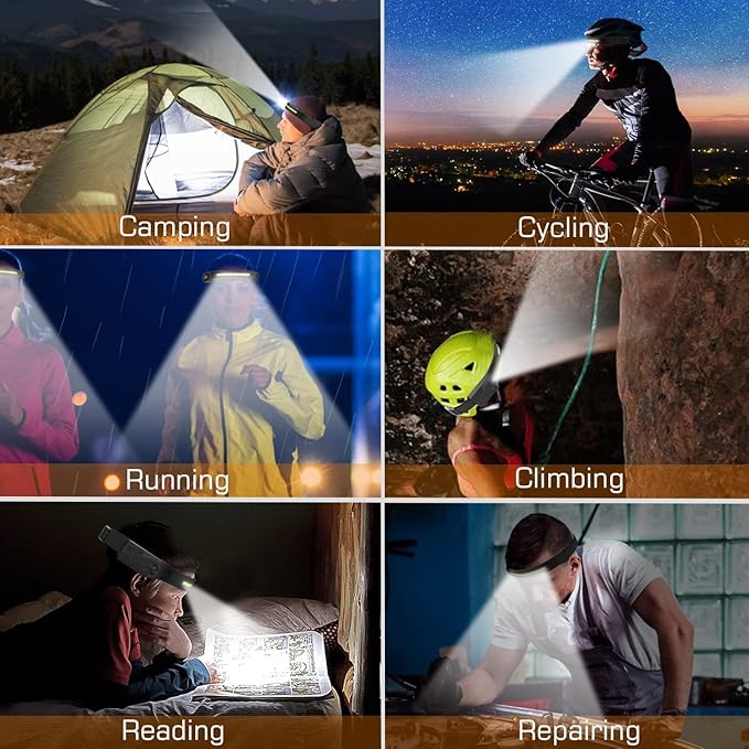 Headlamp Rechargeable 2 Pack, 230° Wide Beam Head Lights for Forehead with Motion Sensor, Hard hat Light for Adults, Waterproof 230 LED Headlamps for Running Fishing, Cycling, Camping, Work Light