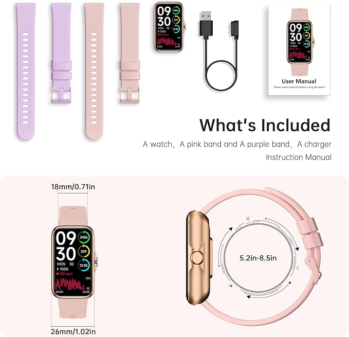 Fitness Tracker with 24/7 Continuous Heart Rate, Blood Oxygen Monitor, Smart Watch with Sleep Monitor, IP68 Waterproof Activity Tracker Step Counter for Women Men