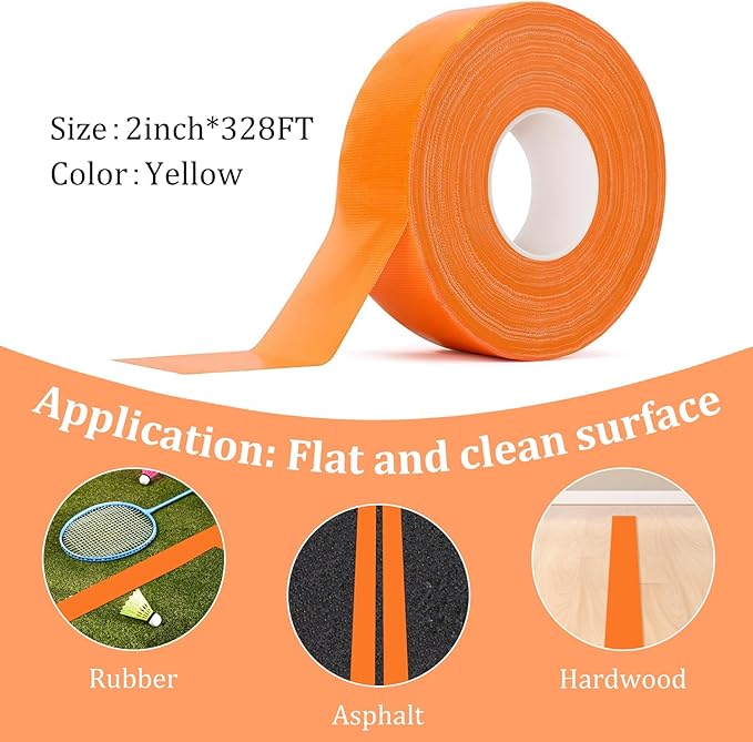 328FT Pickleball Court Marking Kit Orange Temporary Pickleball Court Lines Tape for Badminton, Tennis, Basketball, Pickleball Court Marking