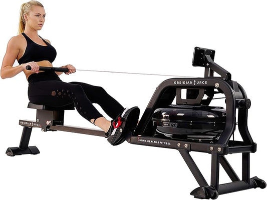 Sunny Health & Fitness Premium Water Rower w/Intensive Dynamic Real-Time Resistance, 300 LB Capacity Flip-able Rowing Machine for Home Training, Optional Free SunnyFit App Connection
