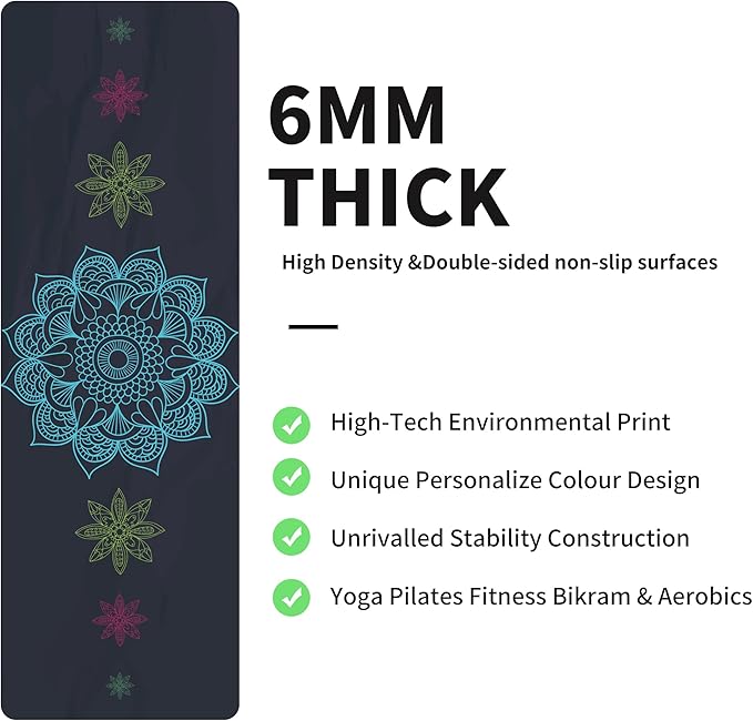 nuveti Yoga Mat Print Extra Thick TPE Non Slip Fitness Exercise Mat with Carrying Bag,72"x24" Extra Thick 6MM Exercise & Workout Mat for Yoga, Pilates Fitness and Floor Exercises