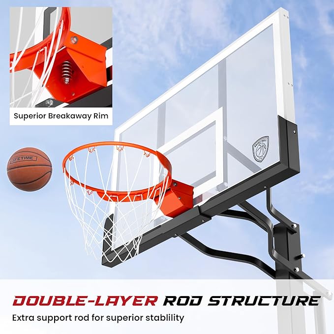 IGL In-Ground Basketball Hoops with 54-60 Inch Tempered Glass Backboard,7.5-10ft Height Adjustable Basketball Goal System, Reinforced and Thickened Square Tube Iron Steel