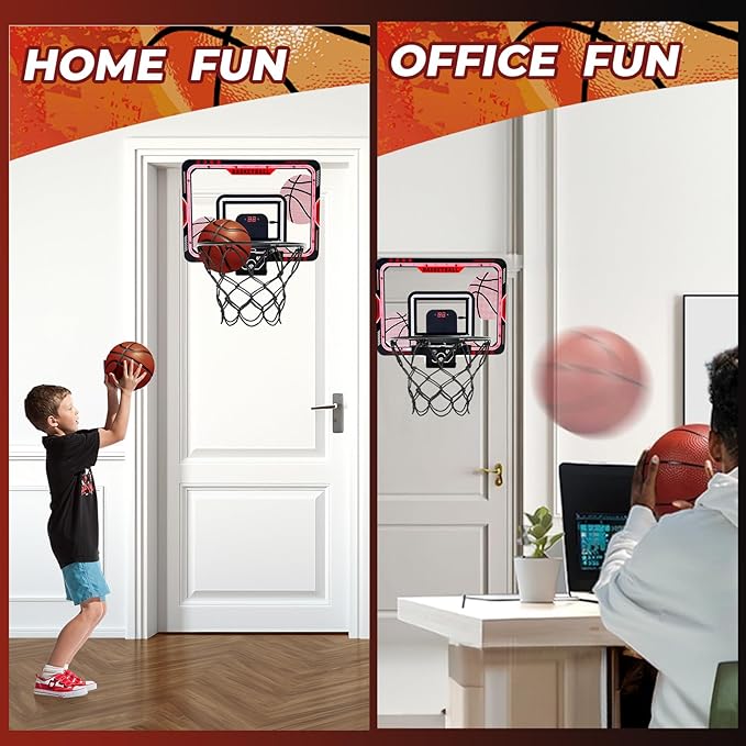 Mini Basketball Hoops - Indoor Over The Door Mini Hoop with Scoreboard & Ball Sets, Perfect Game Accessory for Teens and Adults Bedroom + Office, Basketball Hoop Toys for 8 9 10 11 12 Boys Girls