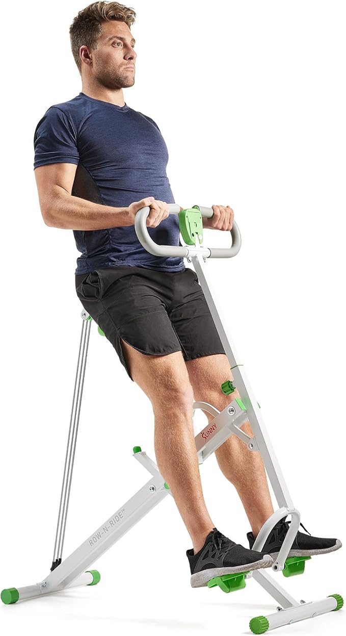 Sunny Health & Fitness Row-N-Ride Squat Assist Trainer, Foldable & Easy Setup Exercise w/Adjustable Resistance, Home Training Machine for Arm, Glute & Leg Workout, Optional Free SunnyFit App Connect