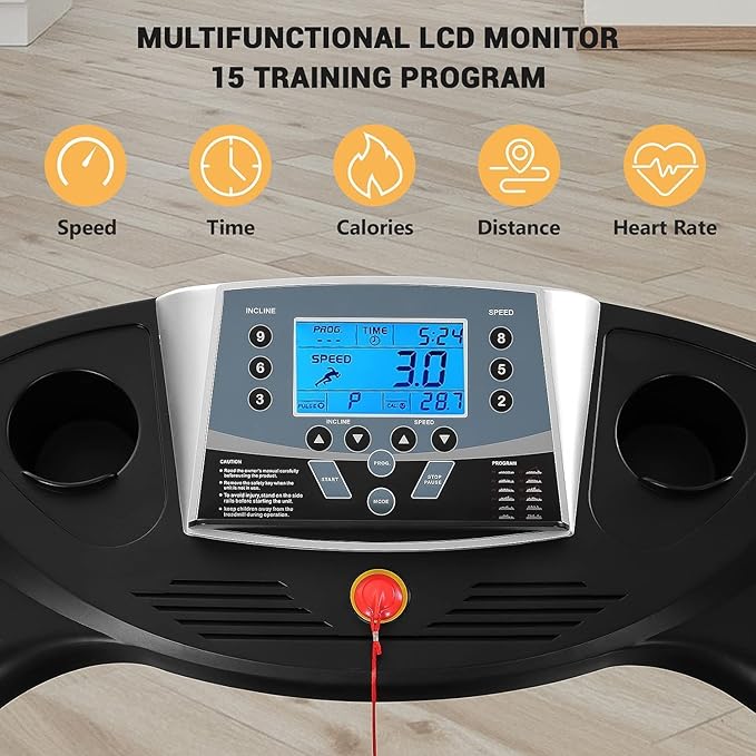Treadmill with Auto Incline Foldable Treadmill 17'' Electric Treadmills 2.5 HP/8.5 MPH with 15 Training Programs 0-12% Auto Incline Large LCD Display Easy Assembly for Home Office Gym Use