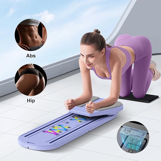 Pilates Board - 2025 Updated Pilates Reformer Machine Set, Multi-Purpose Foldable Pilates Reformer Board for Home, 6 in 1 Pilates Sliding Board