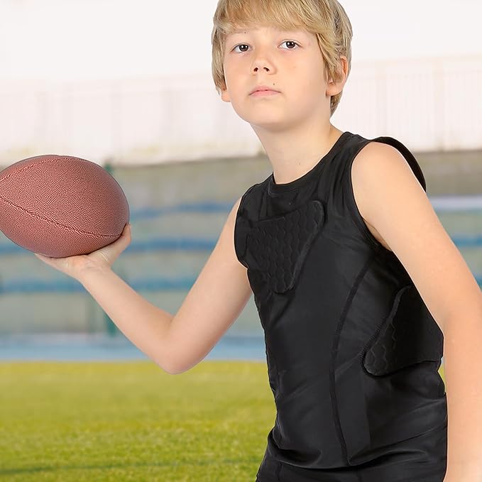 Youth Padded Compression Shirt Rib Protector for Football Protective Gear Baseball Padded Shirt Kid Child Boys