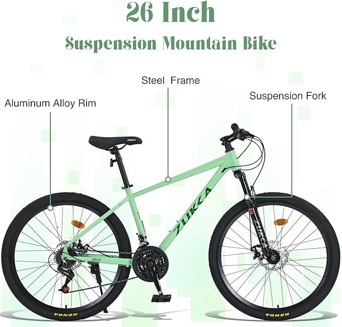 Mountain Bike 26 inch 24 Speed Dual Disc Brake MTB Front Suspension Fork Mountain Bicycle for Adult Men Women Outdoor Cycling