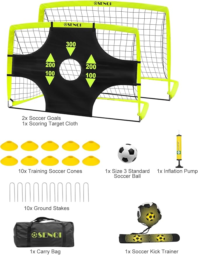 Soccer Goal,Portable Soccer Goal of 6x4ft,2 Set of Soccer Goal Backyard Training Equipment with Soccer Ball and Scoring Target Cloth,Outdoor Sports Games Gift