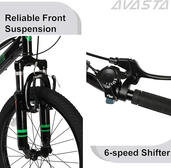AVASTA Govet 20'' Kids Mountain Bike for 6-12 Years Old Boys Girls with Suspension Fork, 6 Speeds Drivetrain, Multiple Colors