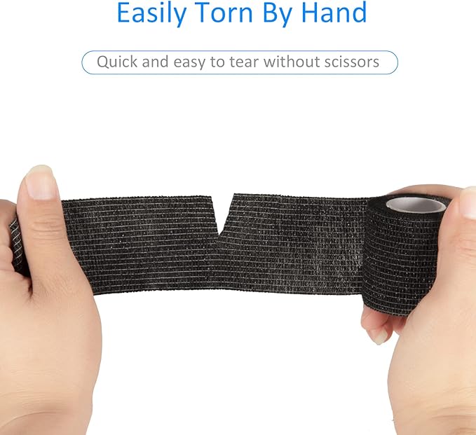 12 Pack Self Adhesive Bandage Wrap 2 Inches x 5 Yards Elastic Bandage Wrap Self Adherent Cohesive Tape Bandages for Wrist Ankle Vet Wrap for Dogs Swelling Sprains Athletic Tape Grip Cover (Black)