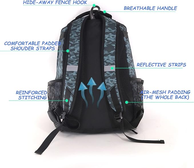 WOLT Youth Baseball Bag - Bat Backpack for Baseball, T-Ball & Softball Equipment & Gear, Bat & Glove Holder, Large Main Compartment for Helmet & accessories, Separate Shoes Compartment, Fence Hook