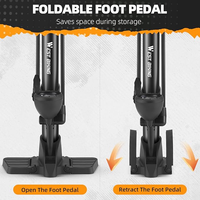 Bike Floor Pump, Bikes Pump with Gauge,Bicycle Air Pump with High Pressure 160 Psi, BikeTire Pump with Presta Schrader Valves,Portable Hand Pump Bike, Fits Road Bikes MTB E-Bike, Ball