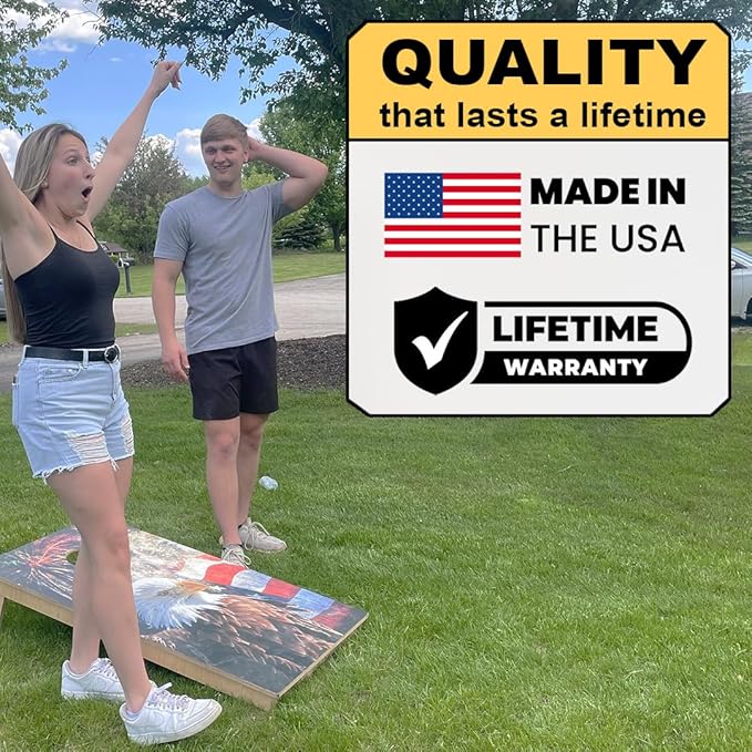 CornholeGamesUSA Pro Cornhole Boards Set | Made in USA | 3/4 Baltic Birch | No Bounce | Triple Thick Legs | Two Brace & Handles, Tournament 2x4 Regulation Set with Score Tower & Cornhole Bags