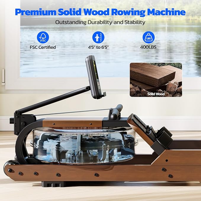 Dripex Water Rowing Machines for Home Use, Foldable Row Machine with 400LBS Weight Capacity, Rower Machine with Dedicated LCD Monitor, Comfortable Seat, Bluetooth App Compatible for Home Gym Exercise