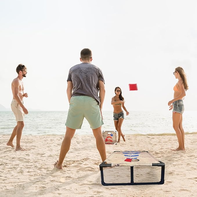 Portable PVC Framed Cornhole Game Set with 2 Collapsible Cornhole Boards, 8 Bean Bags and Carrying Case, Waterproof Mini Cornhole Set, Outdoor Indoor Yard Toss Games Rainbow Design (3 x 2-feet)