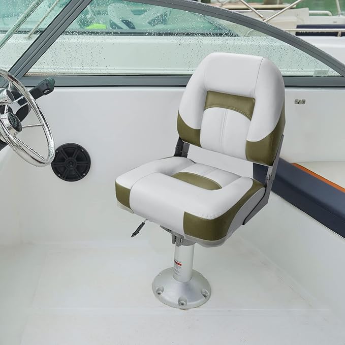 Two Tone Low Back Folding Boat Seat,White/Green/Grey