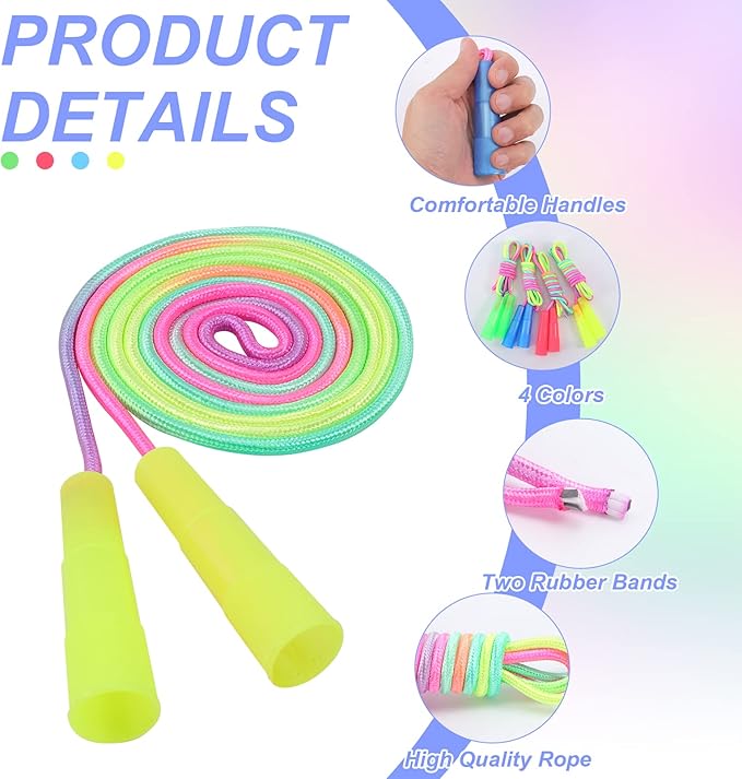 Kids Jump Rope,20 Pack Rainbow Jump Rope Set,7.2 Ft Adjustable Skipping Rope,Durable Jump Ropes with Plastic Handles,Vibrant Jumping Ropes for Outdoor Fun Exercise Fitness Activity Party Favors(20)