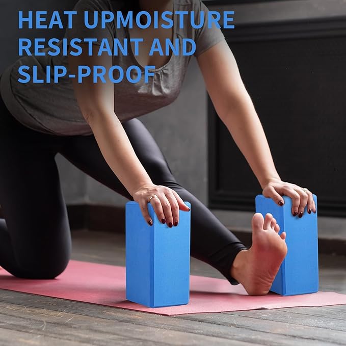 Yoga Block 2 Pack 9"x6"x3", Sturdy Yoga Foam Blocks, High Density & Non Slip Surface for Pilates & Stretching, Fitness Accessories for Stability & Balance