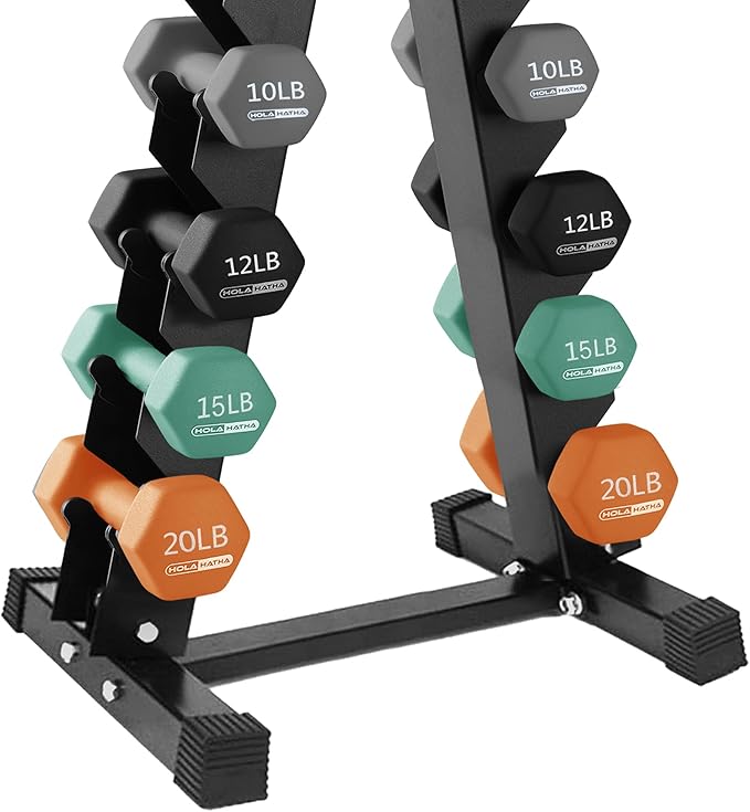 HolaHatha 2, 3, 5, 8, and 10 Pound Neoprene Dumbbell Free Hand Weight Set with Rack, Ideal for Home Exercises to Gain Tone and Definition, Pastel