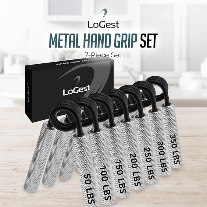 Logest Metal Hand Grip Set, 100LB-350LB 6 Pack 50LB-350LB 7 Pack No Slip Heavy-Duty Grip Strengthener with Gift Box, Great Wrist & Forearm Hand Exerciser, Home Gym, Hand Gripper Grip Strength Trainer