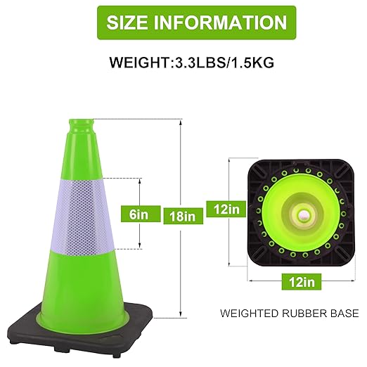 OrangeStar 8 Pack 18" Green Traffic Safety Cones, PVC Parking Cone Construction Cones w/Reflective Collar, Heavy Duty Base for Driving Practice, Parking Lots and Roadwork