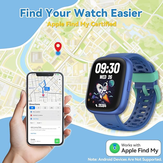 Fitness Tracker for Kids No APP No Phone Needed, Compatible with Apple Find My, 1.83" Smart Watch, Heart Rate, Sleep Monitor, IP68 Waterproof, Step Counter, Puzzle Games for Girls Boys Teens 5-16