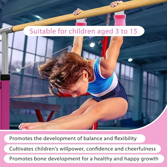 XDEMODA The Latest Model Gymnastics Bar for Kids Ages 3-15 for Home, Anti-Slip, Easy to Assemble, 35” to 55” Adjustable Height Gymnastic Horizontal Bars Equipment