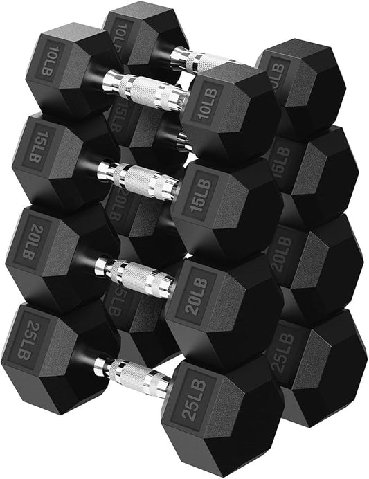 Hex Dumbbell 45-480 lb Set, Rubber Encased Exercise & Fitness Dumbbells for Home Gym, Hand Weights for Strength Training