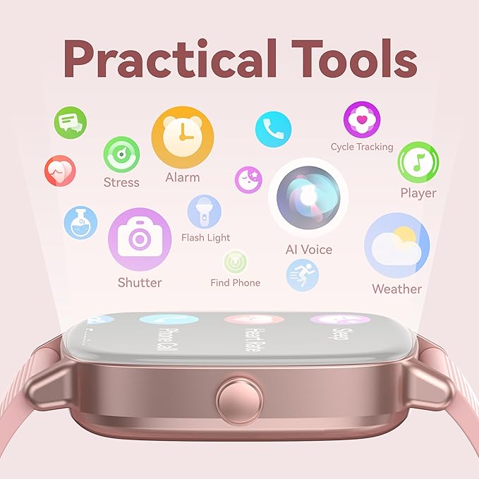 Smart Watches for Women (Answer/Make Calls), 1.85" HD Screen IP68 Waterproof, Fitness Tracker for iPhone Android Phones, Heart Rate Sleep SpO2(Blood Oxgen) Monitor 100+ Sports, 2 Straps