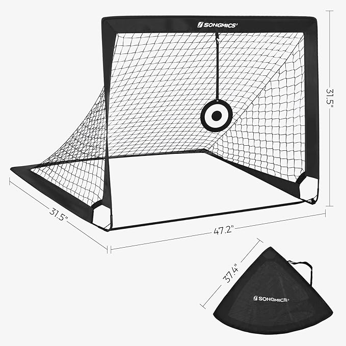 SONGMICS Kids Soccer Goals for Backyard, 4x3 ft Portable Soccer Nets Training Equipment, Toddler Soccer Goal with Carrying Bag, for Field