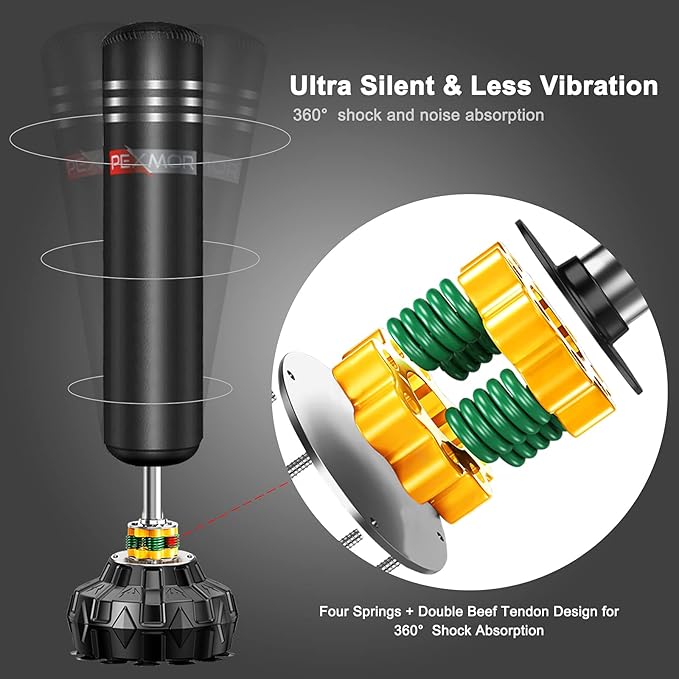 PEXMOR Freestanding Punching Bag Heavy Solid Boxing Bag with Suction Cup Armor Base & Noise Vibration Absorption Device for Adult Youth - Men Stand Kickboxing Bags Kick Punch Bag | Black