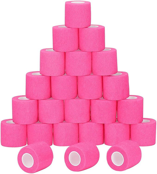 24 Pack Self Adherent Cohesive Wrap Bandages Non Woven Cohesive Bandage Elastic Self Adhesive Bandage Wrap Sports Athletic Tape First Aid Tape for Wrist Ankle Pet Vet Wrap Grip Cover 2 inch (Pink)