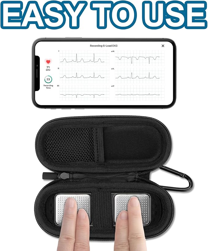 Case for Kardiamobile EKG Monitor, Compatible with Kardiamobile EKG Heart Monitor, Hard Travel Box for Alivecor Kardia Mobile 6L, Pill Box and Carabiner Clip Included