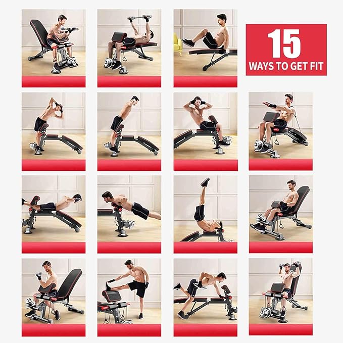 Adjustable Weight Bench Utility Workout Bench for Home Gym,Foldable Incline Decline Benches for Full Body Workout,Maximum Weight 600 Lbs