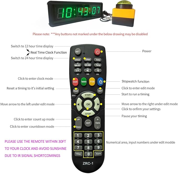 Countdown Timer Clock, Large Stopwatch with Tap Button, Support Count Up & Real Time Function, Ideal for Indoor Games & Sports, Wall Mount/Tabletop, 13.4x3.7in.