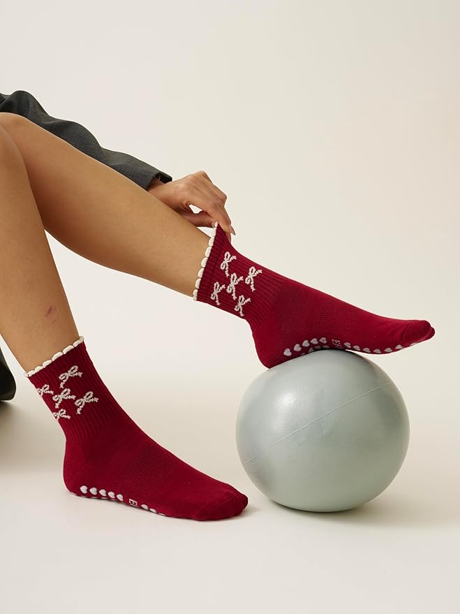 Crew Half Calf Grip Socks, Cutest Fruits Pilates Socks, Ruffle socks, Non-Slip, Barre Yoga Fitness