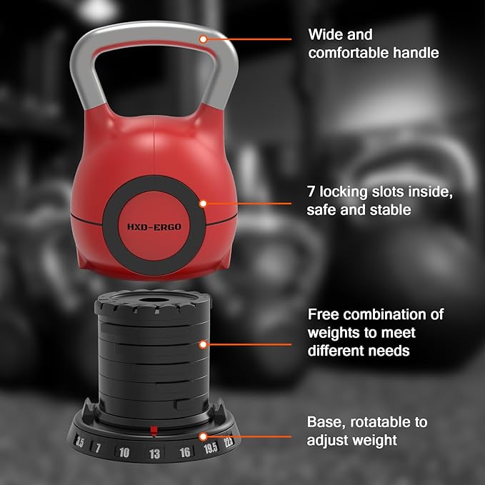 Adjustable Kettlebell Weight Set-Quickly Adjusts 7 Weights,Ergonomic kettlebell sets for Home Gym